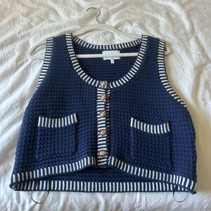 MARBLE Navy and White Knit Sweater Vest
